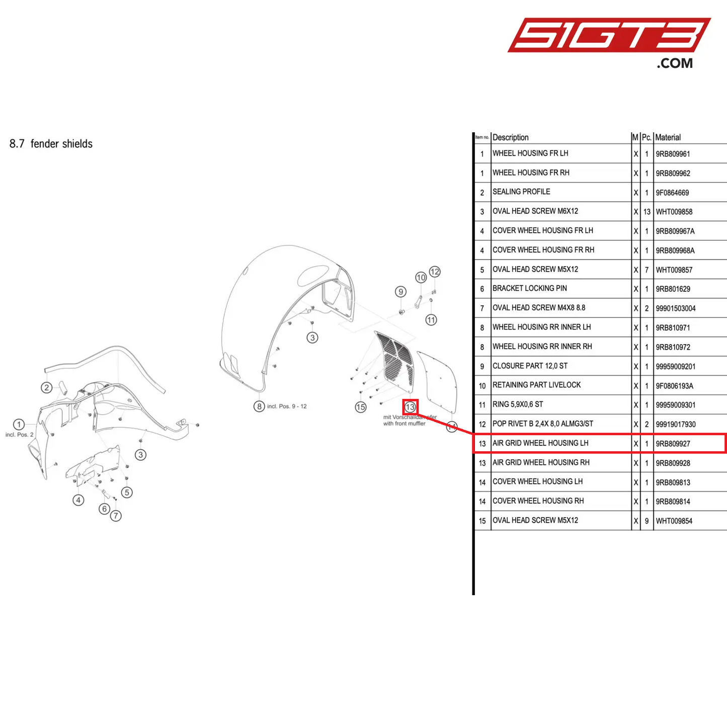 AIR GRID WHEEL HOUSING LH - 9RB809927 [PORSCHE 992.1 GT3 R]