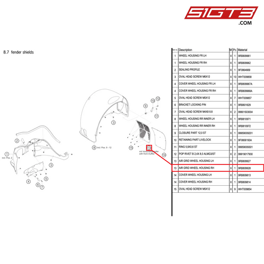 AIR GRID WHEEL HOUSING RH - 9RB809928 [PORSCHE 992.1 GT3 R]