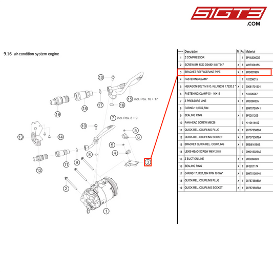 BRACKET REFRIGERANT PIPE - 9RB820999 [PORSCHE 992.1 GT3 R]