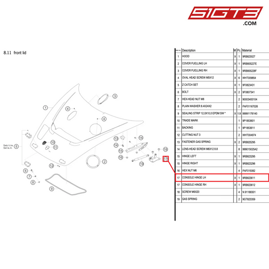 CONSOLE HINGE LH - 9RB823611 [PORSCHE 992.1 GT3 R]