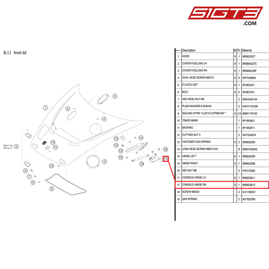 CONSOLE HINGE RH - 9RB823612 [PORSCHE 992.1 GT3 R]