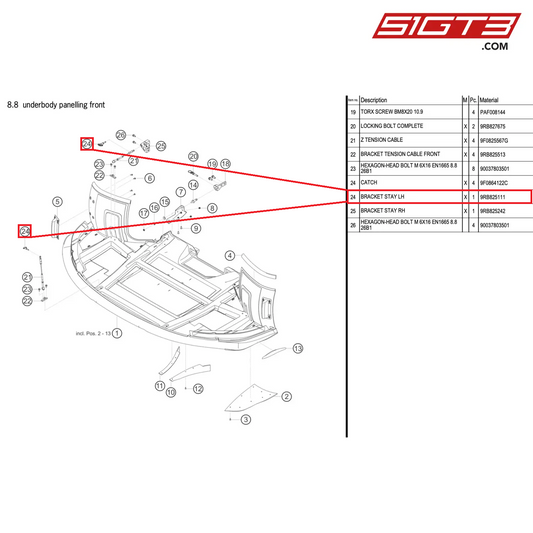 BRACKET STAY LH - 9RB825111 [PORSCHE 992.1 GT3 R]