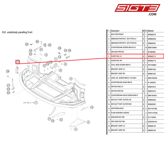 GUIDE RAIL LH - 9RB825173 [PORSCHE 992.1 GT3 R]