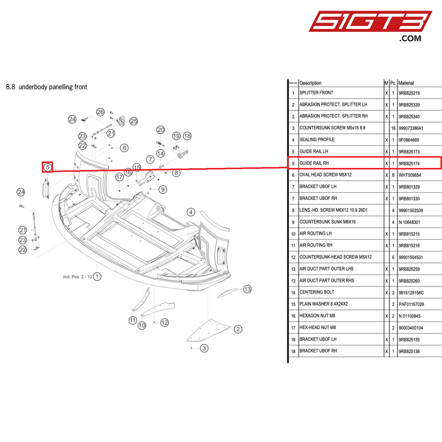 GUIDE RAIL RH - 9RB825174 [PORSCHE 992.1 GT3 R]