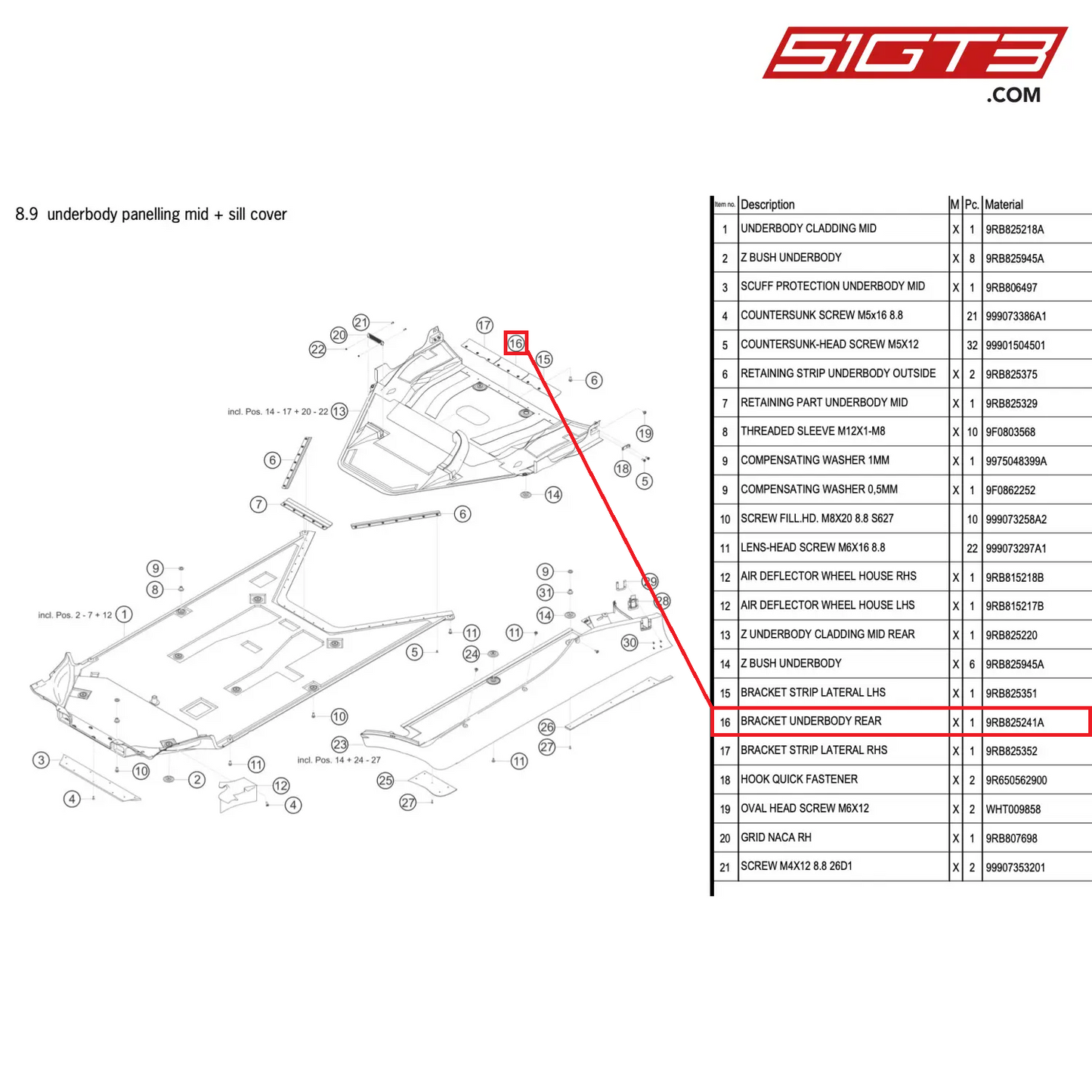 BRACKET UNDERBODY REAR - 9RB825241A [PORSCHE 992.1 GT3 R]