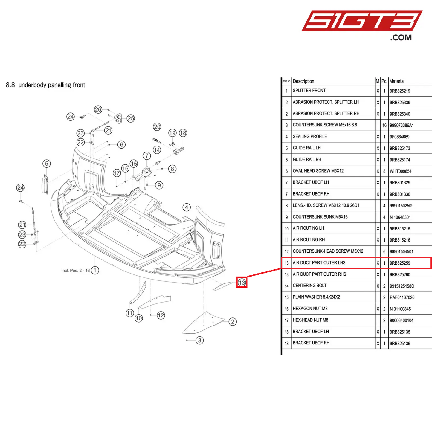 AIR DUCT PART OUTER LHS - 9RB825259 [PORSCHE 992.1 GT3 R]