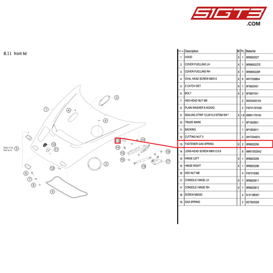 FASTENER GAS SPRING - 9RB825295 [PORSCHE 992.1 GT3 R]