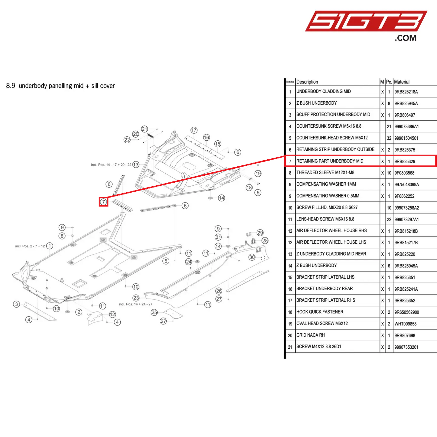 RETAINING PART UNDERBODY MID - 9RB825329 [PORSCHE 992.1 GT3 R]