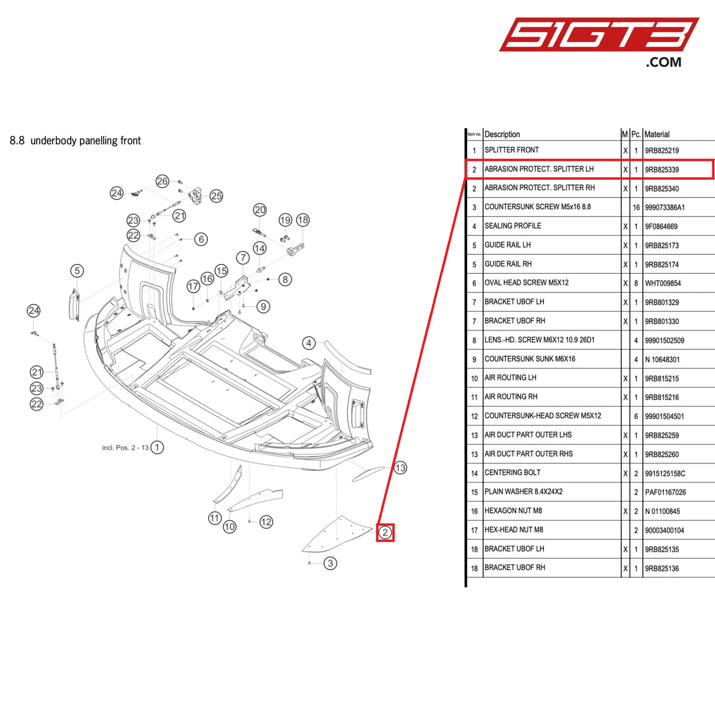 ABRASION PROTECT. SPLITTER LH - 9RB825339 [PORSCHE 992.1 GT3 R]