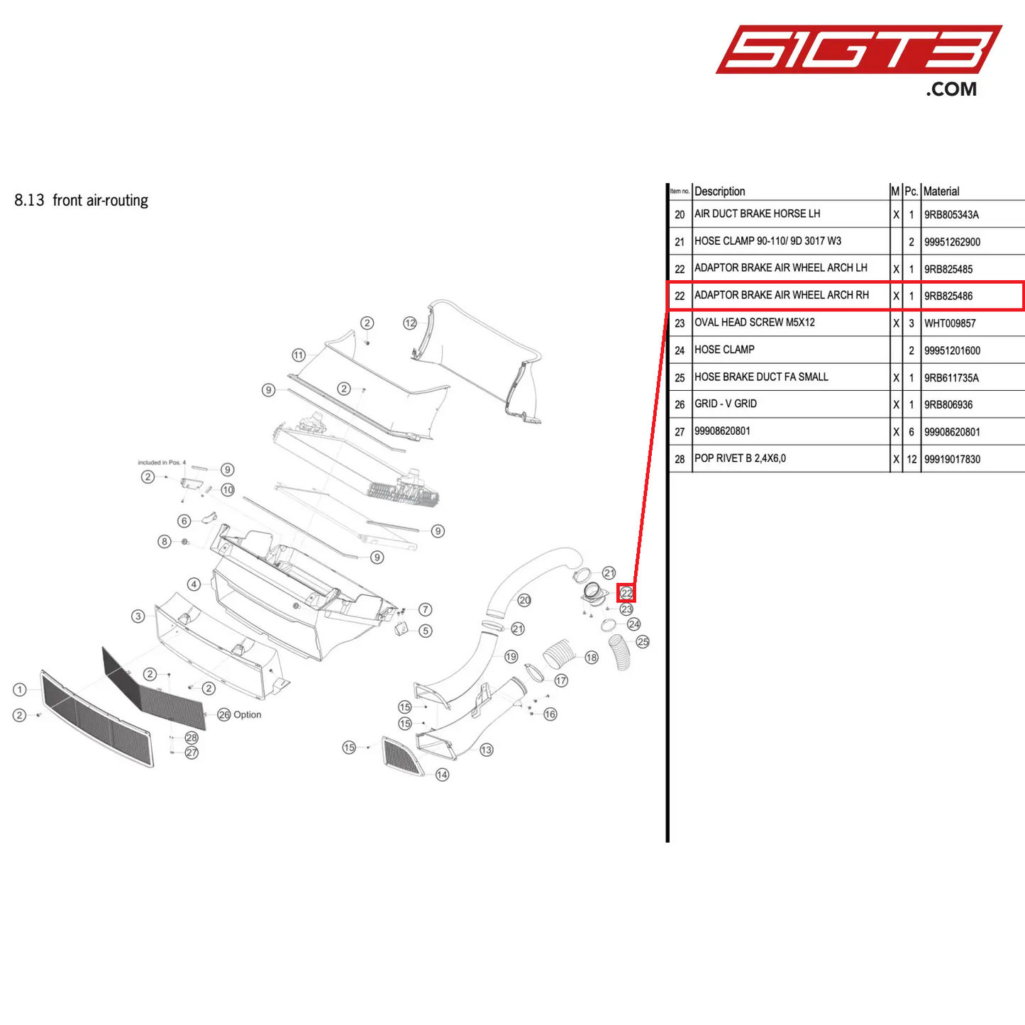 ADAPTOR BRAKE AIR WHEEL ARCH RH - 9RB825486 [PORSCHE 992.1 GT3 R]