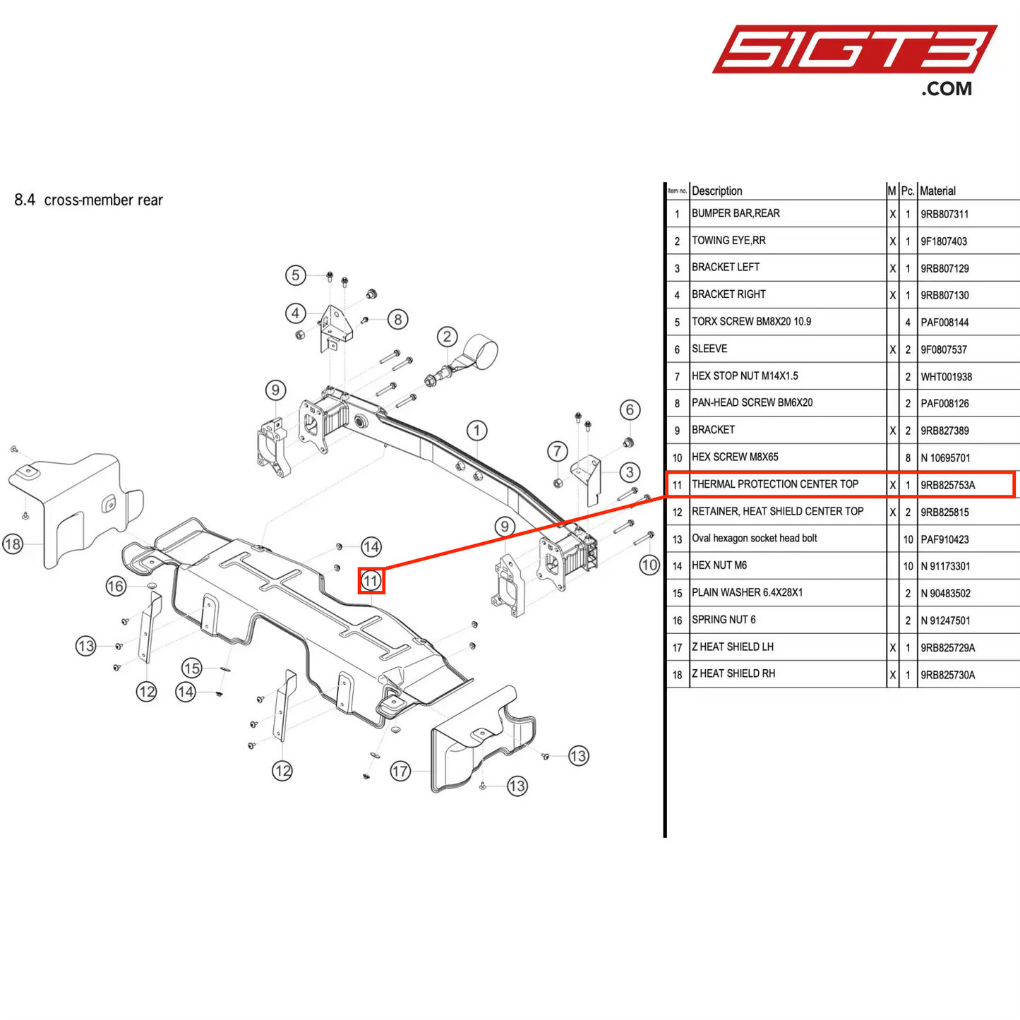 THERMAL PROTECTION CENTER TOP - 9RB825753A [PORSCHE 992.1 GT3 R]