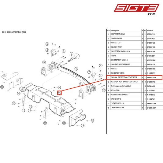 THERMAL PROTECTION CENTER TOP - 9RB825753A [PORSCHE 992.1 GT3 R]