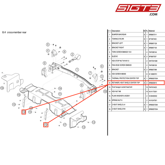 RETAINER, HEAT SHIELD CENTER TOP - 9RB825815 [PORSCHE 992.1 GT3 R]