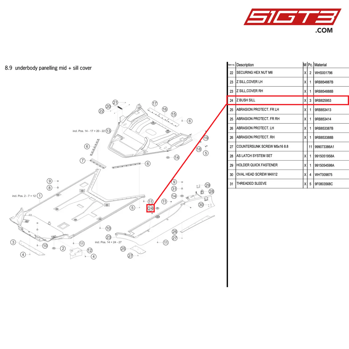 Z BUSH SILL - 9RB825953 [PORSCHE 992.1 GT3 R]