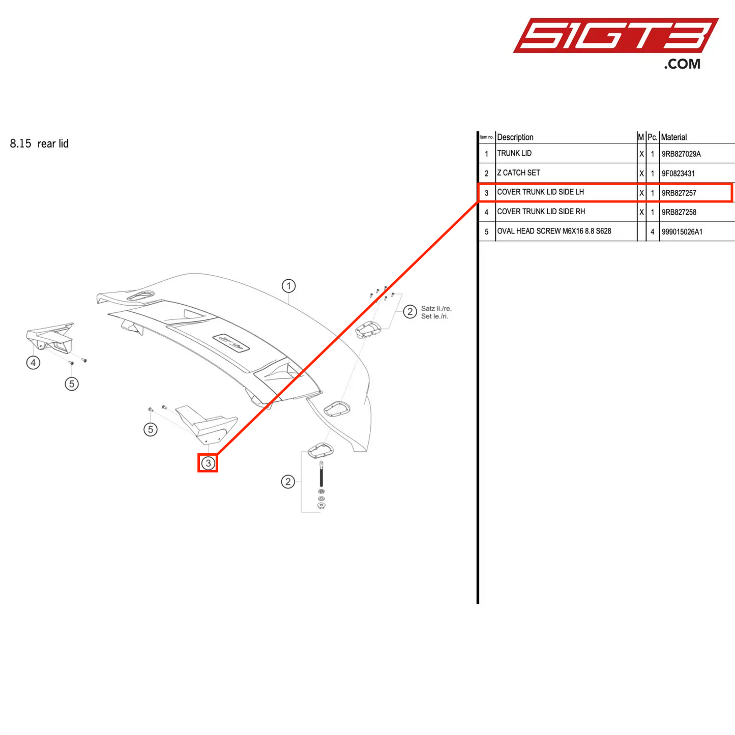 COVER TRUNK LID SIDE LH - 9RB827257 [PORSCHE 992.1 GT3 R]