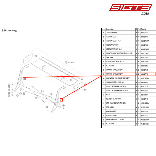 SUPPORT SPOILER REAR - 9RB827779 [PORSCHE 992.1 GT3 R]