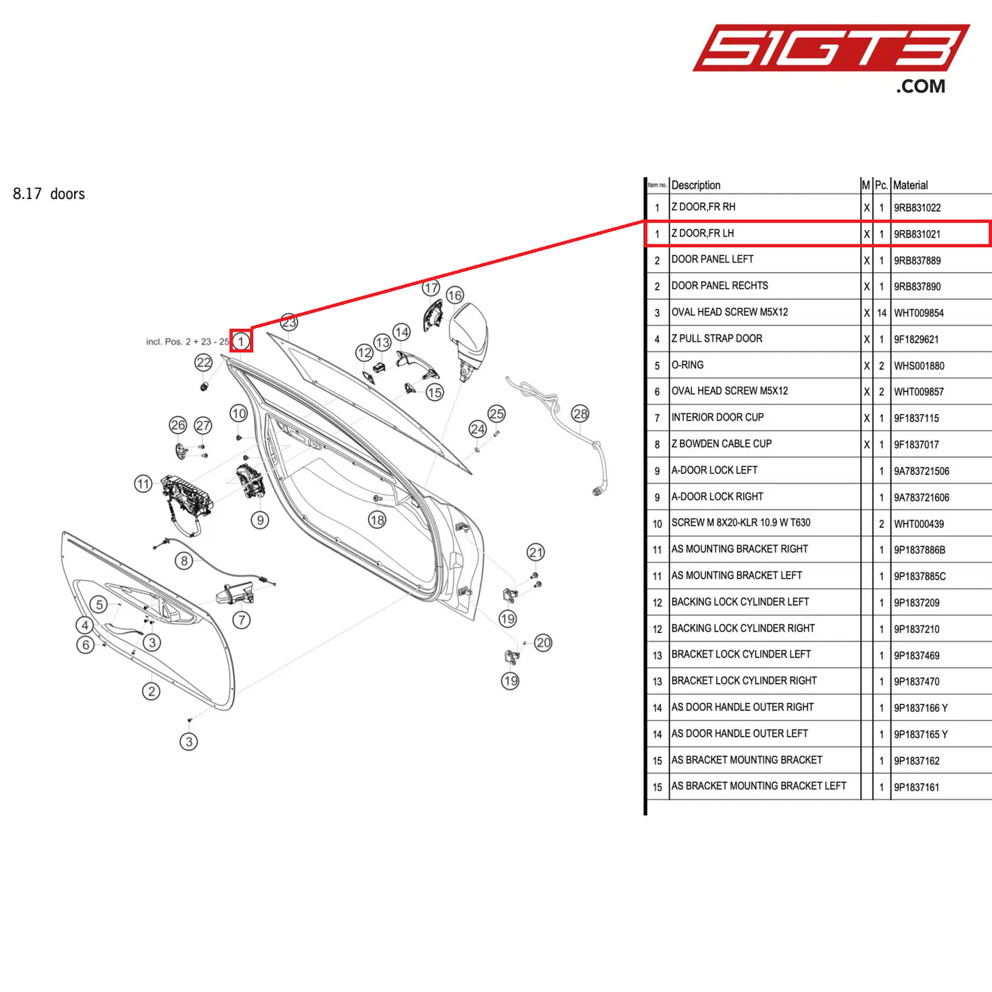 Z DOOR,FR LH - 9RB831021 [PORSCHE 992.1 GT3 R]