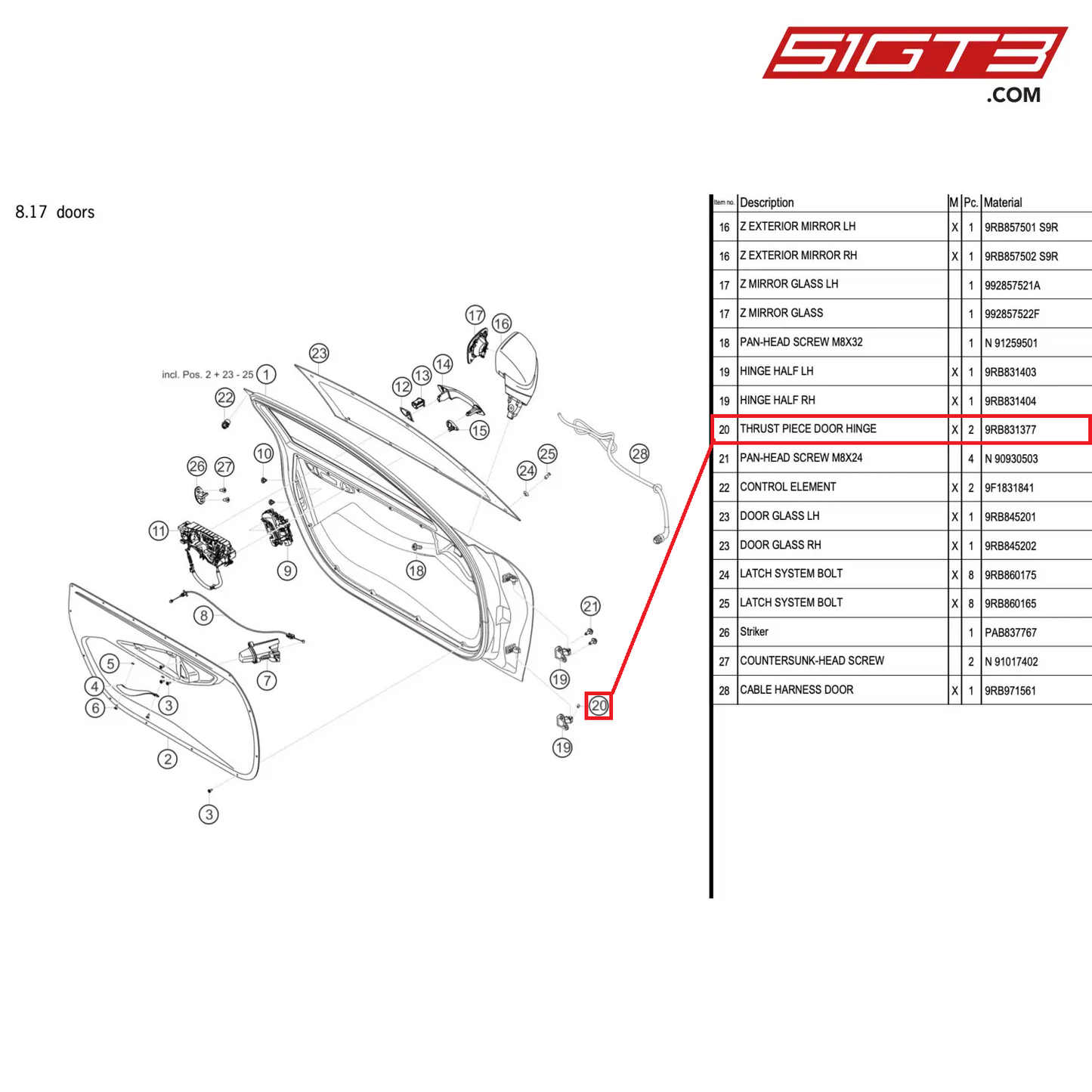 THRUST PIECE DOOR HINGE - 9RB831377 [PORSCHE 992.1 GT3 R]