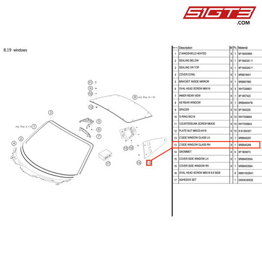 Z SIDE WINDOW GLASS RH - 9RB845298 [PORSCHE 992.1 GT3 R]