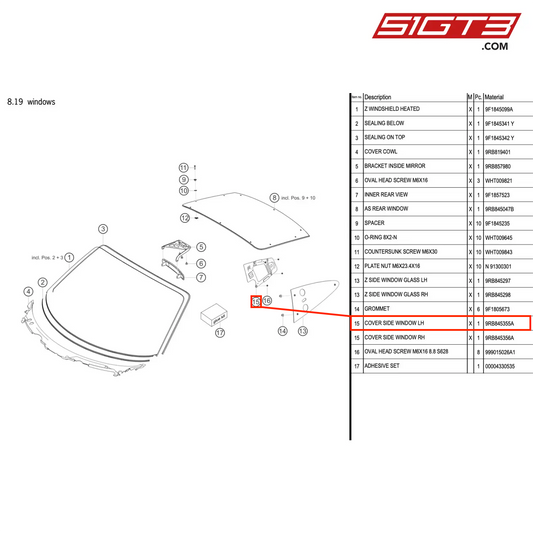 COVER SIDE WINDOW LH - 9RB845355A [PORSCHE 992.1 GT3 R]