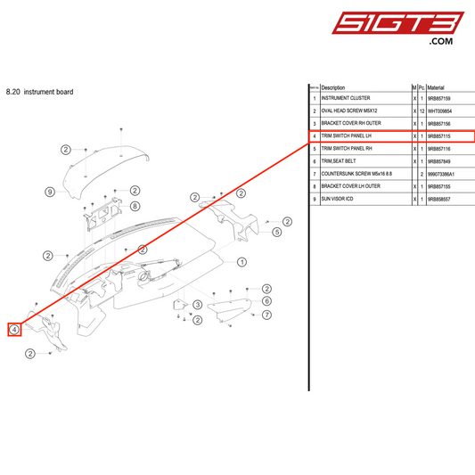 TRIM SWITCH PANEL LH - 9RB857115 [PORSCHE 992.1 GT3 R]
