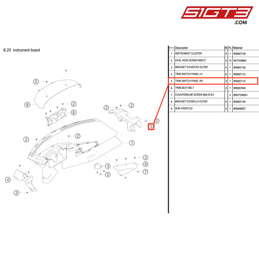 TRIM SWITCH PANEL RH - 9RB857116 [PORSCHE 992.1 GT3 R]