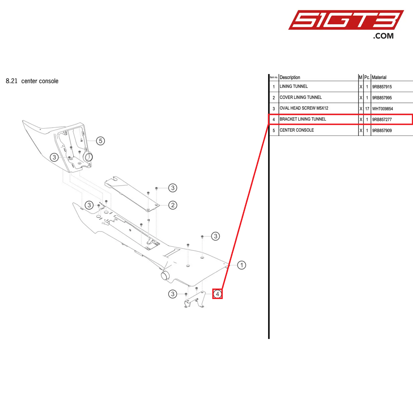 BRACKET LINING TUNNEL - 9RB857277 [PORSCHE 992.1 GT3 R]