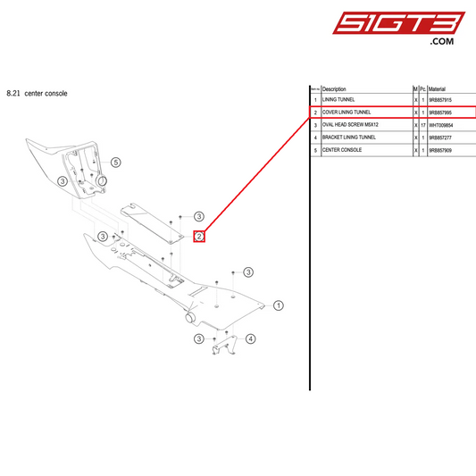 COVER LINING TUNNEL - 9RB857995 [PORSCHE 992.1 GT3 R]