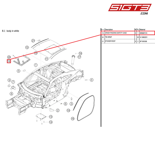 CRASH PADDING SAFETY CAGE - 9RB867219 [PORSCHE 992.1 GT3 R]