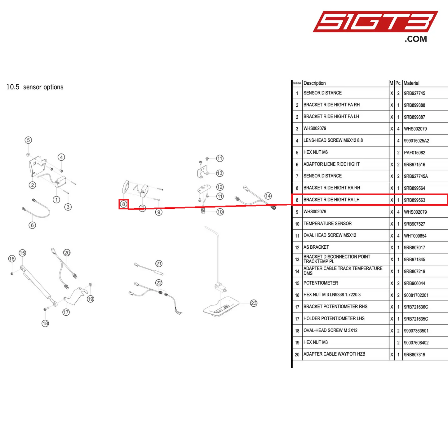 BRACKET RIDE HIGHT RA LH - 9RB899563 [PORSCHE 992.1 GT3 R]