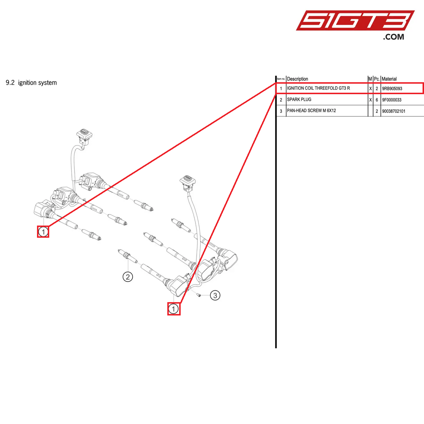 IGNITION COIL THREEFOLD GT3 R - 9RB905093 [PORSCHE 992.1 GT3 R]