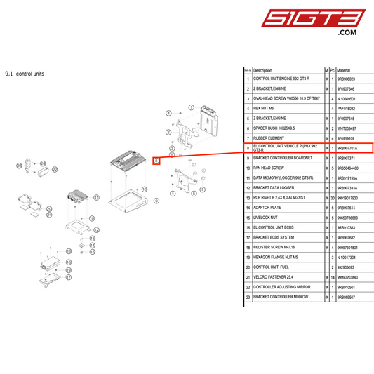 EL.CONTROL UNIT VEHICLE P.(PBX 992 GT3-R - 9RB907701A [PORSCHE 992.1 GT3 R]