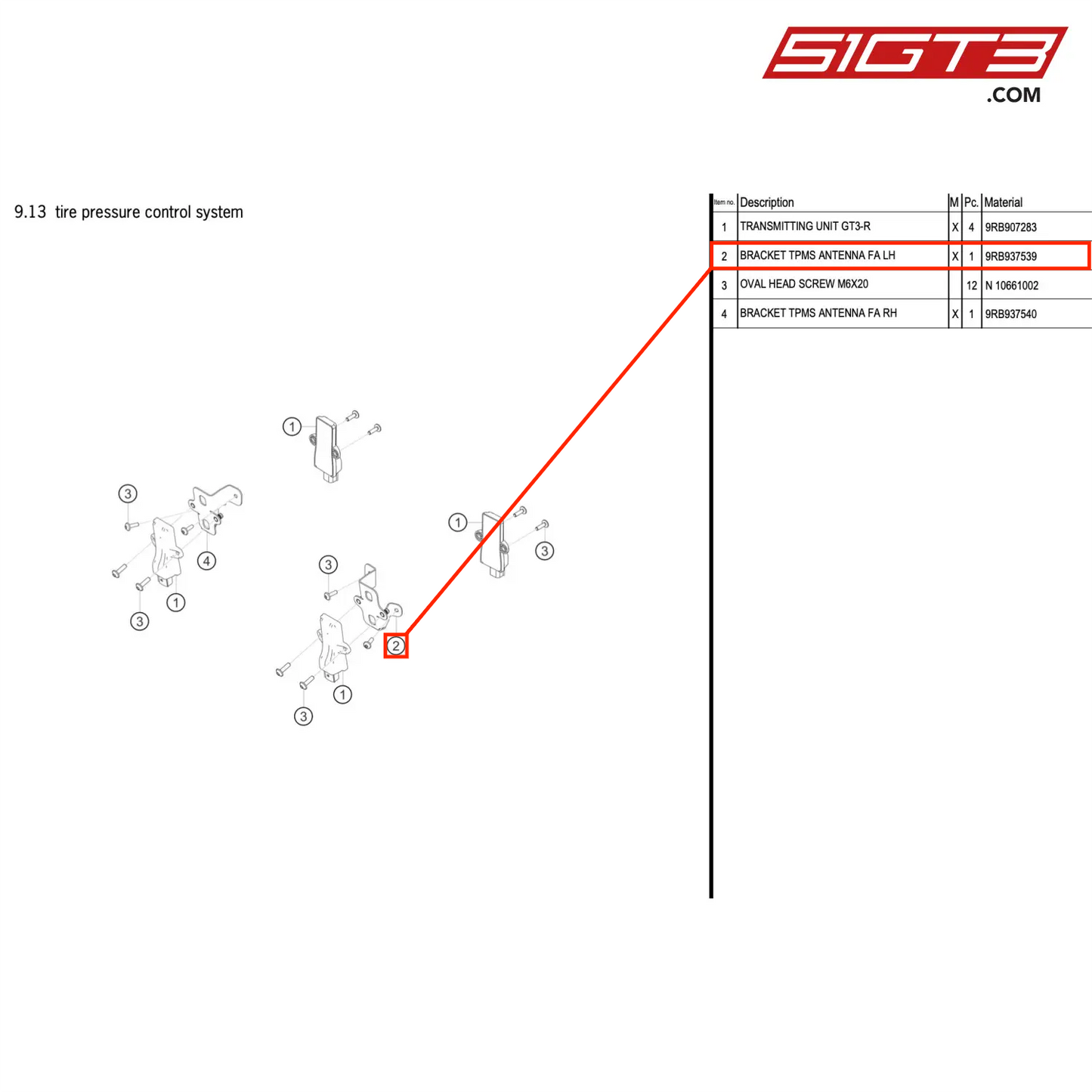 BRACKET TPMS ANTENNA FA LH - 9RB937539 [PORSCHE 992.1 GT3 R]