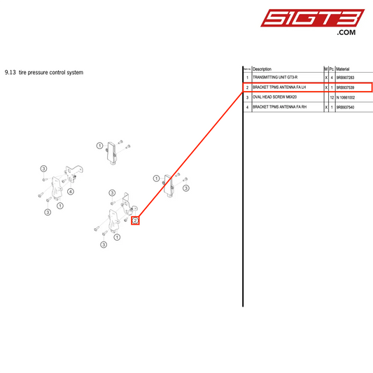 BRACKET TPMS ANTENNA FA LH - 9RB937539 [PORSCHE 992.1 GT3 R]