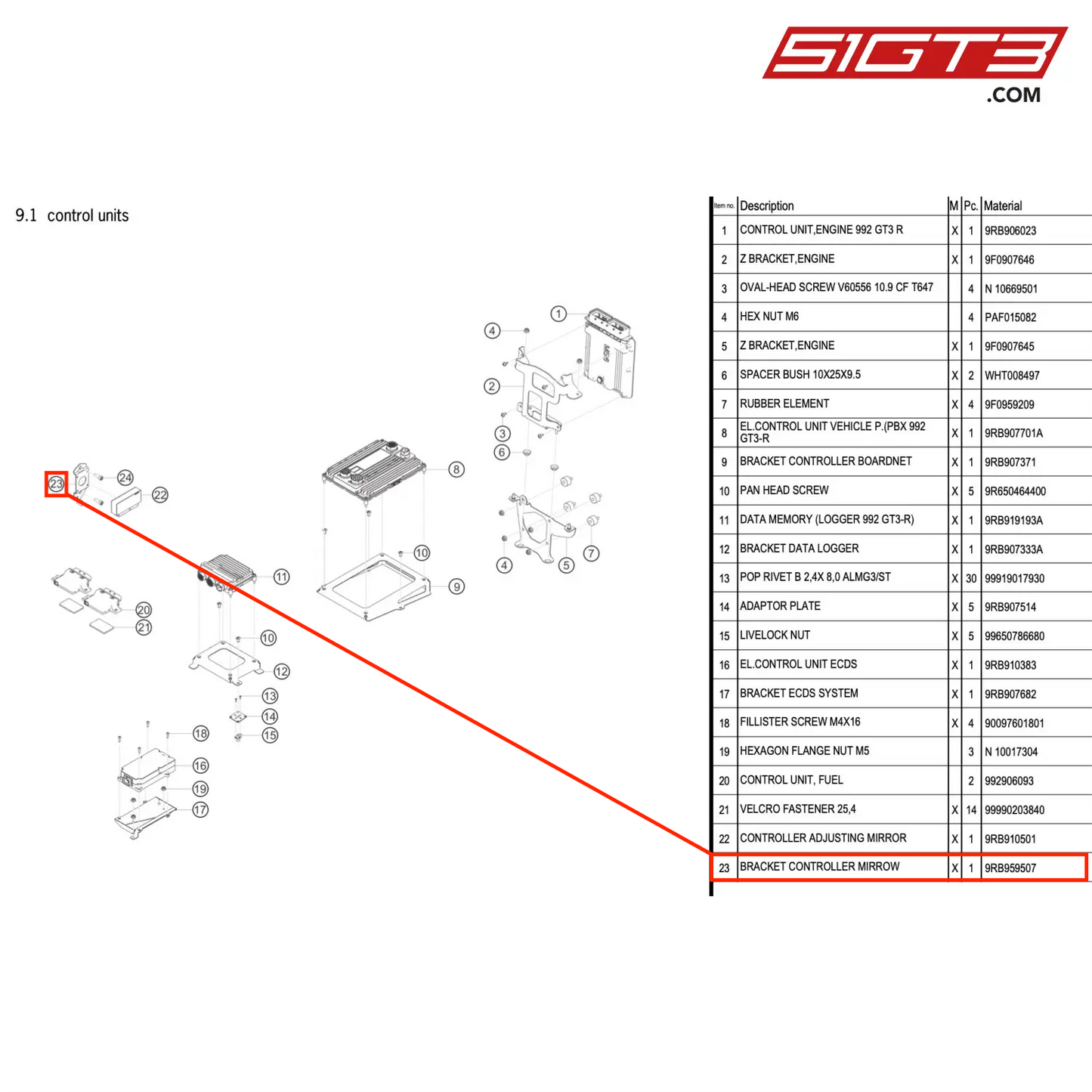 BRACKET CONTROLLER MIRROW - 9RB959507 [PORSCHE 992.1 GT3 R]