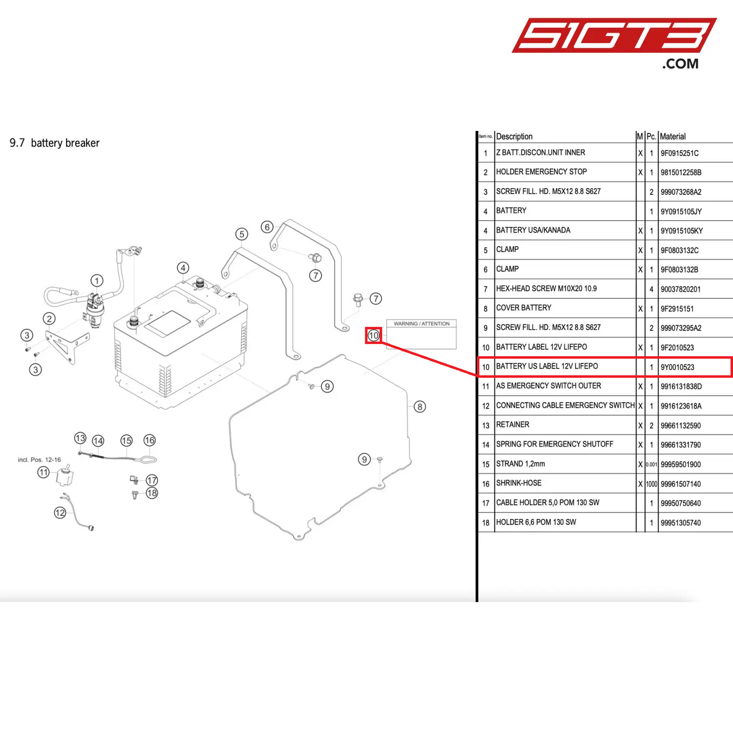 BATTERY US LABEL 12V LIFEPO - 9Y0010523 [PORSCHE 911 GT2 RS Clubsport]