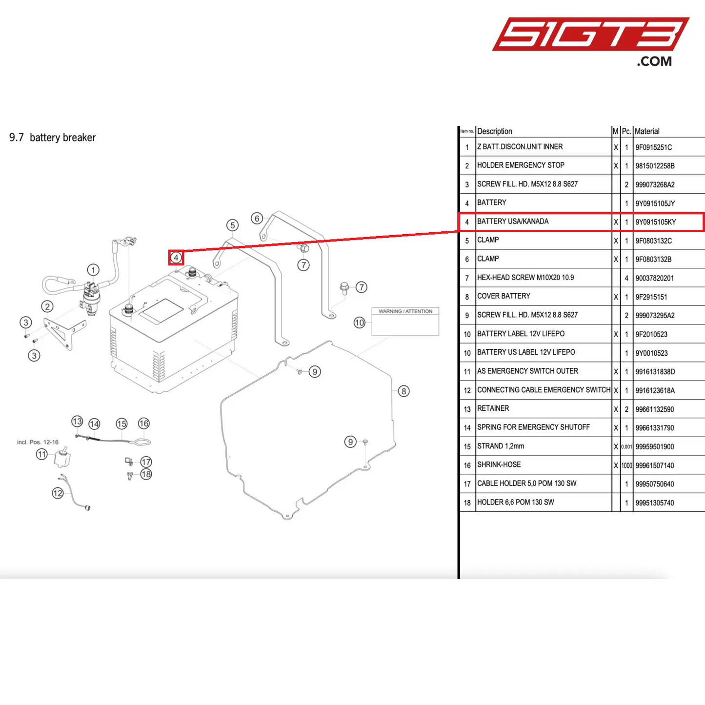 BATTERY USA/KANADA - 9Y0915105KY [PORSCHE 911 GT2 RS Clubsport]