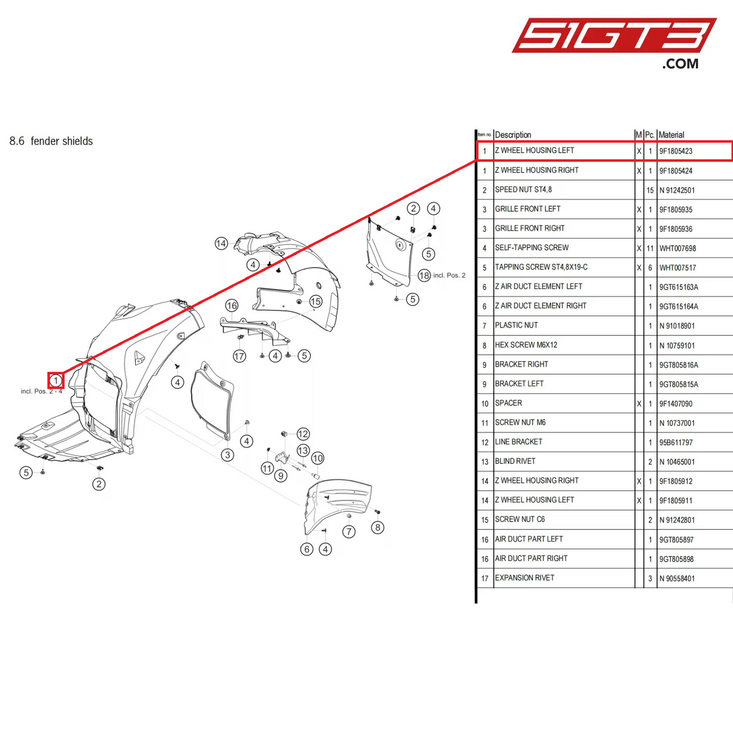 Z WHEEL HOUSING LEFT - 9F1805423 [PORSCHE 911 GT3 Cup Type 992]