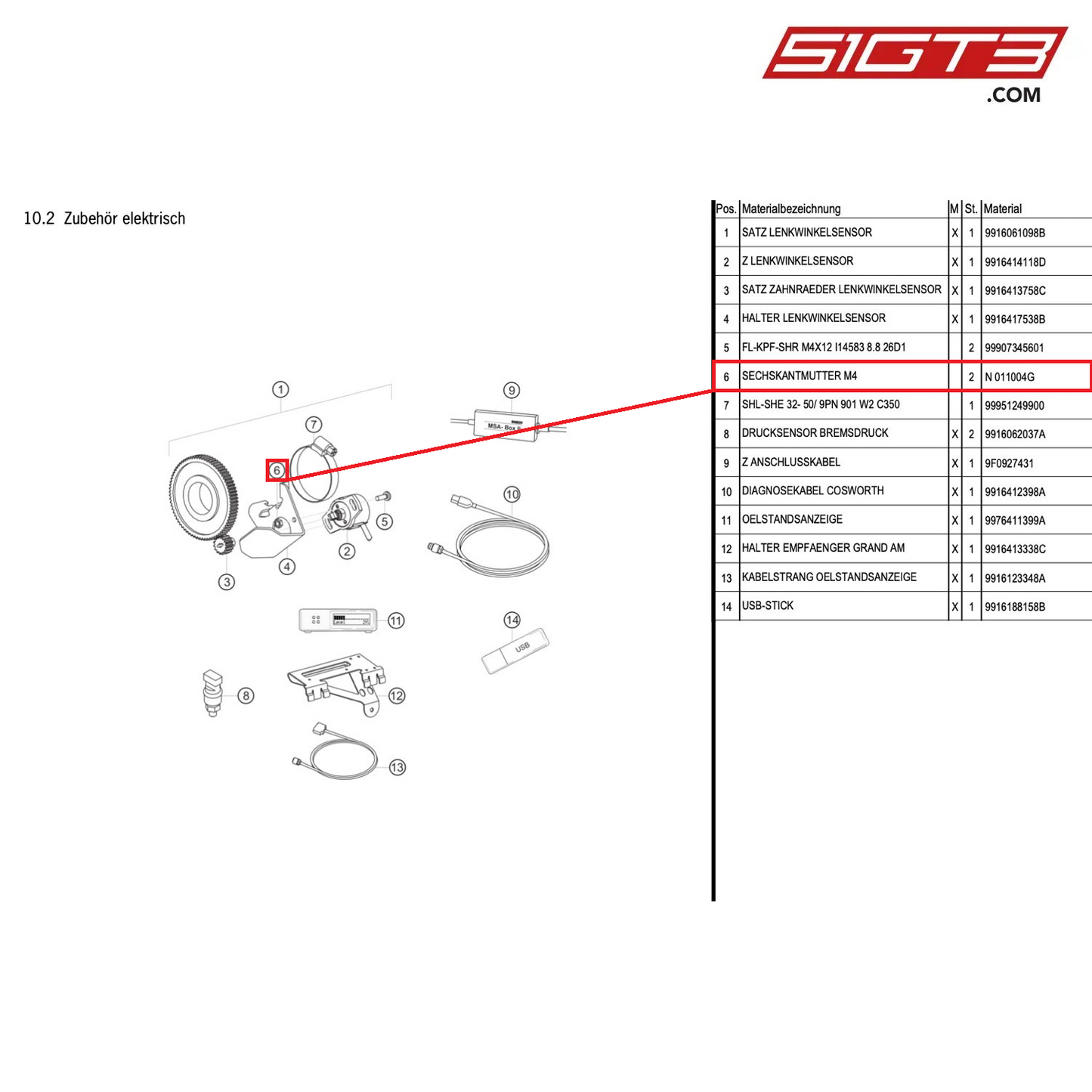 HEXAGON NUT M4 - N 011004G [PORSCHE 991.1 GT3 Cup (2014)]