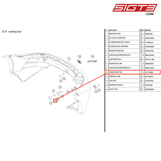 HEXAGON NUT M6 - N  01100632 [PORSCHE 992.1 GT3 R]