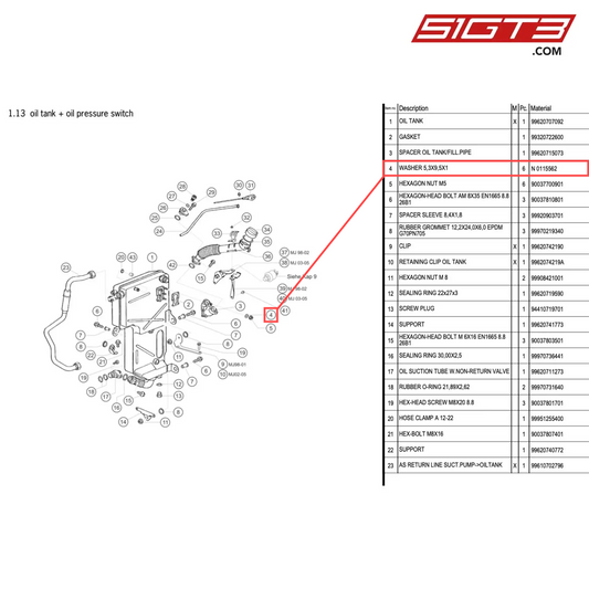 WASHER 5,3X9,5X1 - N 0115562 [PORSCHE 996 GT3 Cup]