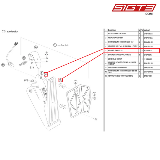 WASHER 6.4X18X1.6 - N  01166620 [PORSCHE 992.1 GT3 R]