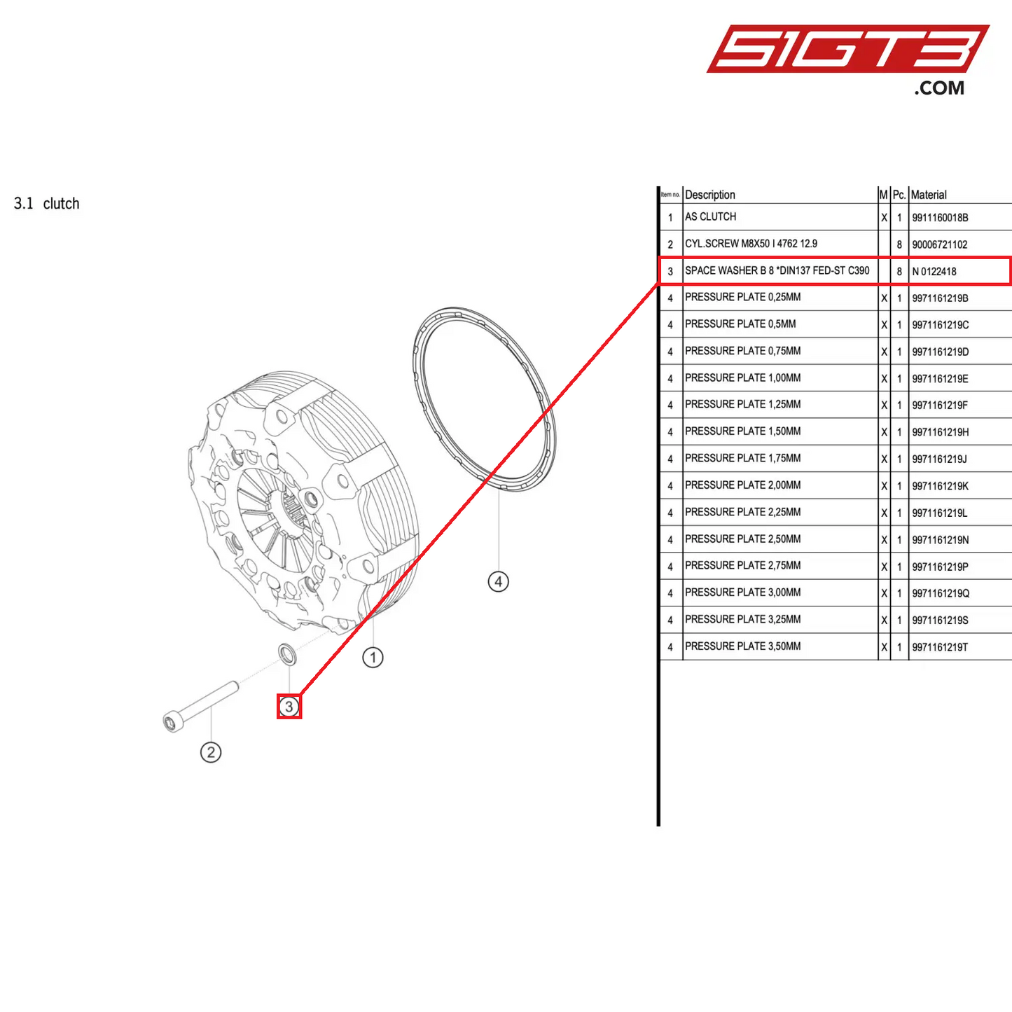 SPACE WASHER B 8 *DIN137 FED-ST C390 - N  0122418 [PORSCHE 911 GT3 R Type 992 (GEN 1)]