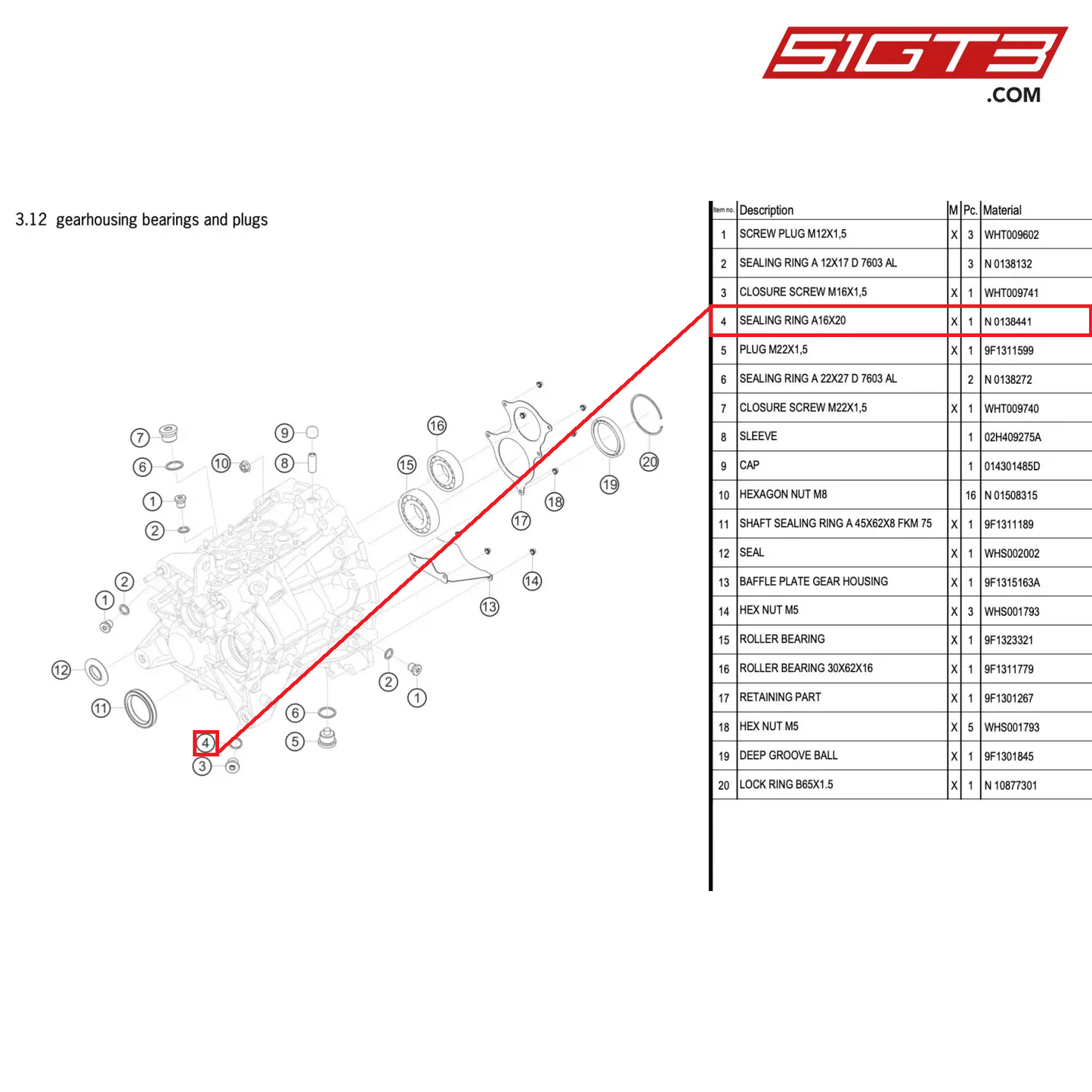 SEALING RING A16X20 - N  0138441 [PORSCHE 992.1 GT3 R]