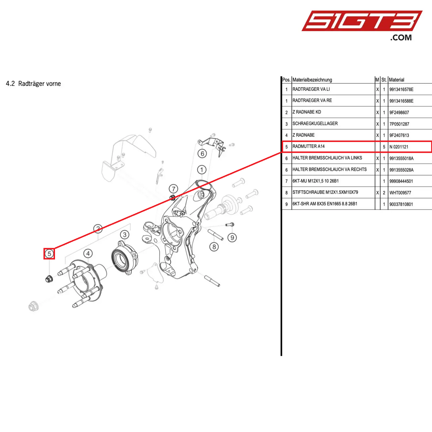 WHEEL NUT A14 - N 0201121 [PORSCHE Cayman 981 GT4 Clubsport]