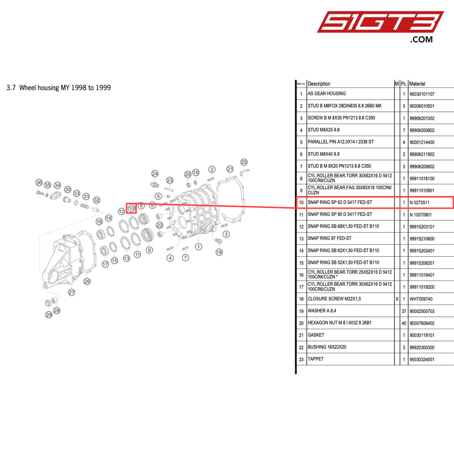 SNAP RING SP 62 D 5417 FED-ST - N 0273511 [PORSCHE 996 GT3 Cup]