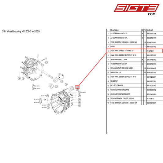 SNAP RING SP 62 D 5417 FED-ST - N 0273511 [PORSCHE 996 GT3 Cup]