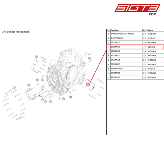 STUD M6X12 - N  0444215 [PORSCHE 992.1 GT3 Cup]