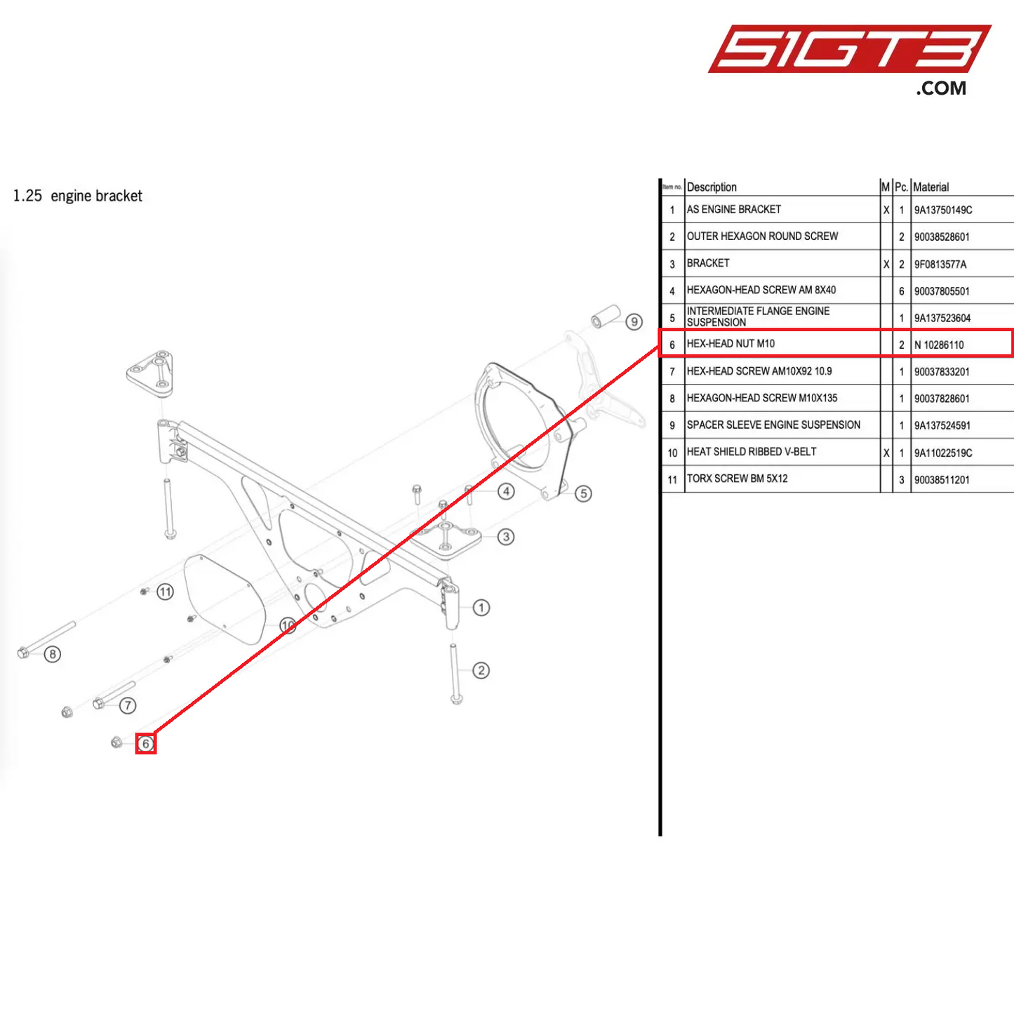 HEX-HEAD NUT M10 - N 10286110 [PORSCHE 991.1 GT3 Cup (2017)]