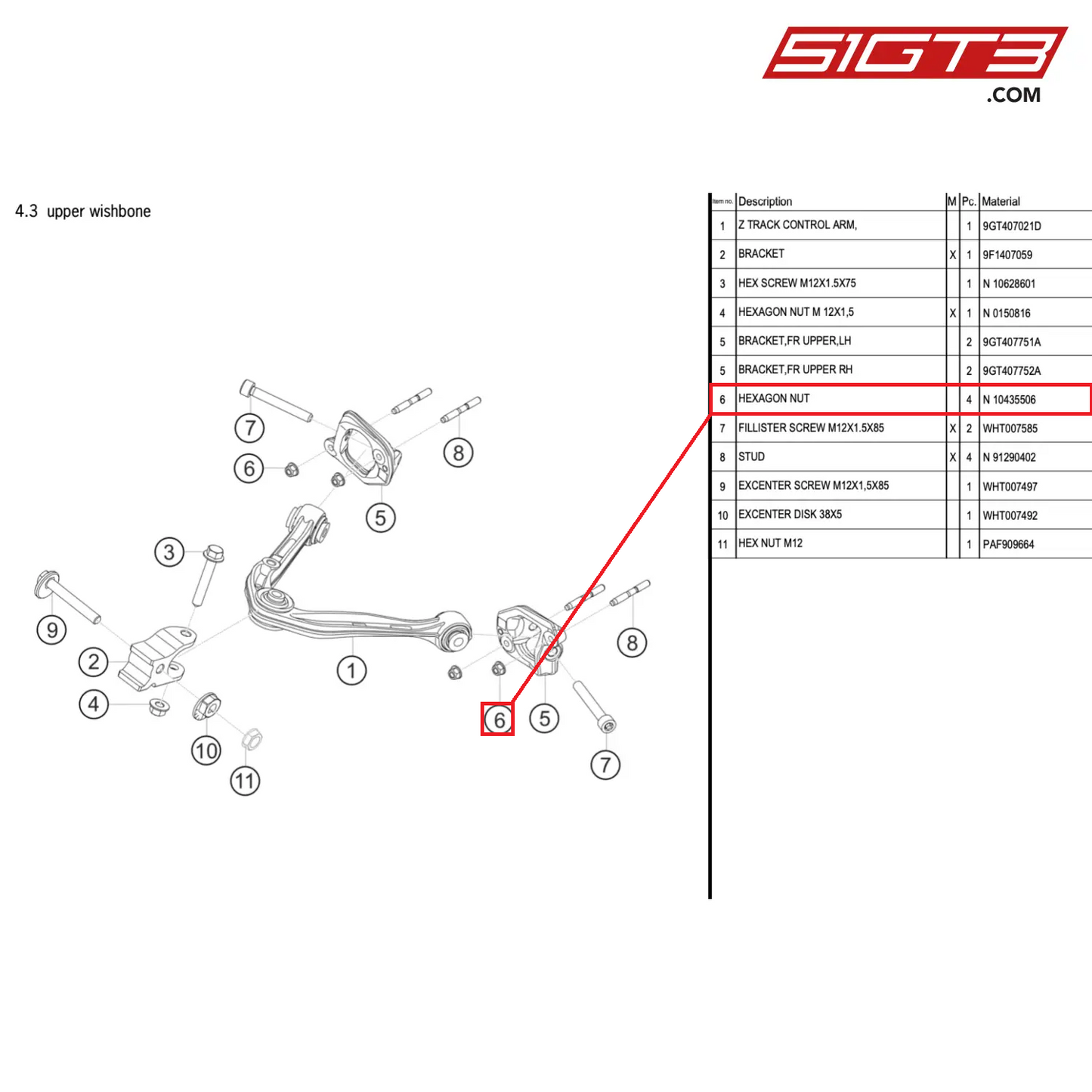 HEXAGON NUT - N  10435506 [PORSCHE 911 GT3 Cup Type 992]